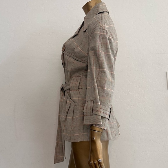 People Like Frank Multi-color Glen-Plaid Short Belted Double-Breasted Jacket - Picture 6 of 10